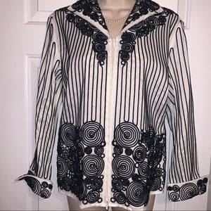 Samuel Dong Black/White Zip Up Embroidered Jacket
